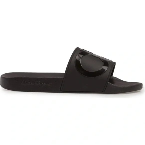 SALVATORE FERRAGAMO BLACK SLIDE SANDALS - Picture 3 of 13